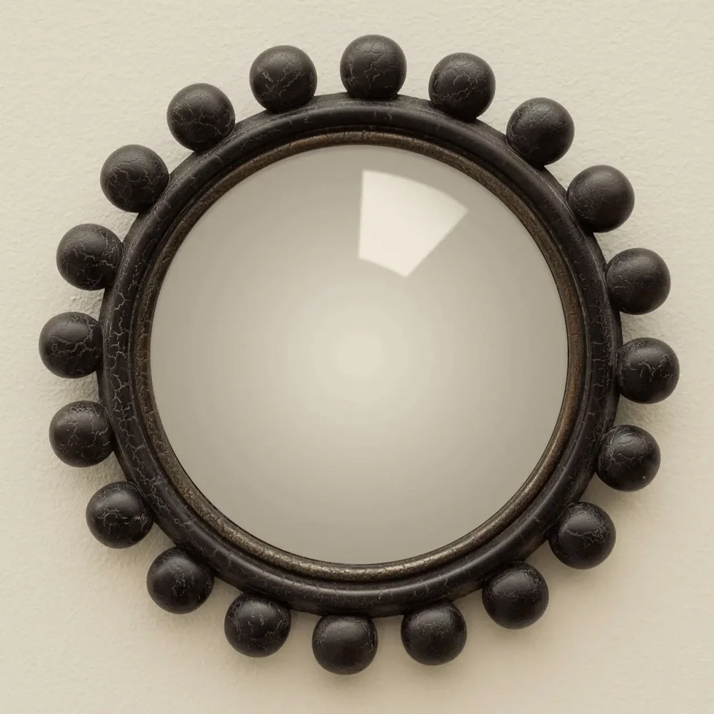 Chyeanne Crackle Black Round Wall Mirror Accent Small Wall Convex